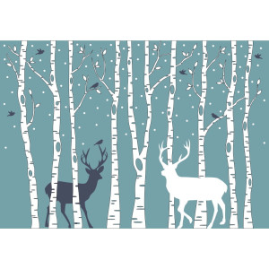 Birch Trees with Birds and Deer - Classic Wall Mural for Modern Interiors Birch Trees with Birds and Deer - Classic Wall Mural for Modern Interiors | Wall4Soul