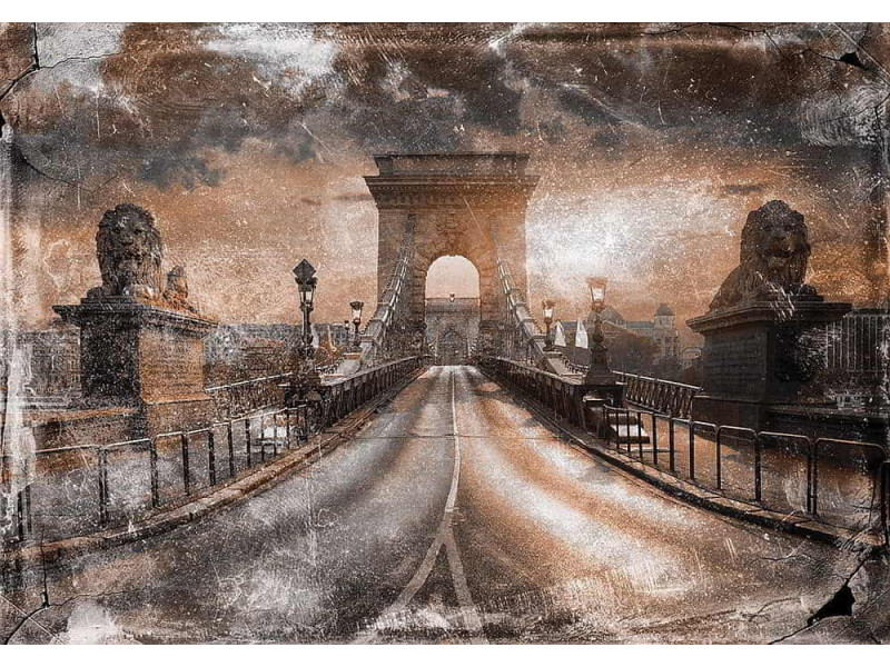 Bridge in Budapest Grunge Style - Classic Wall Mural for Modern Interiors