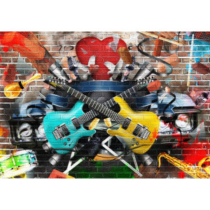 Music & Colors Brick Wall Collage - Classic Wall Mural for Modern Interiors | Wall4Soul