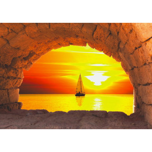 Sailing Boat at Sunset - Classic Wall Mural for Modern Interiors Sailing Boat at Sunset - Classic Wall Mural for Modern Interiors | Wall4Soul