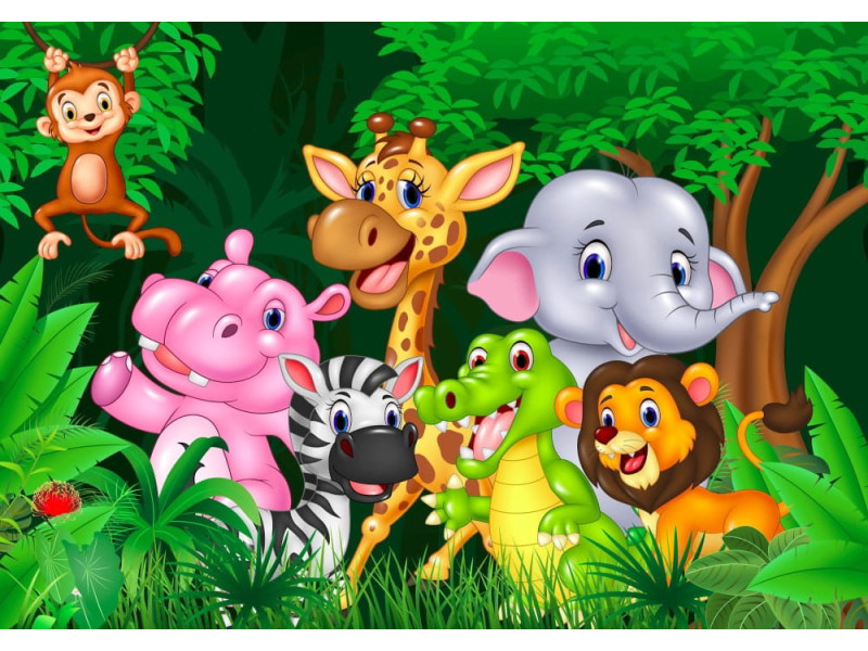 Cute Animals in African Jungle - Classic Wall Mural for Modern Interiors