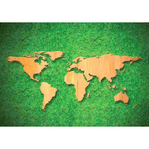 Wooden World Map on Grass - Classic Wall Mural for Modern Interiors | Wall4Soul