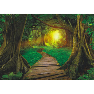 Wooden Pathway in Asian Jungle - Classic Wall Mural for Modern Interiors