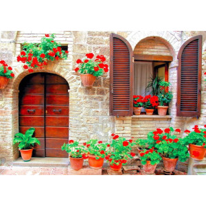 Italian House with Potted Flowers - Classic Wall Mural for Modern Interiors Italian House with Potted Flowers - Classic Wall Mural for Modern Interiors | Wall4Soul